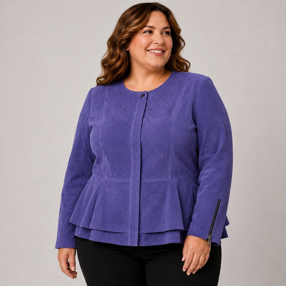 Isaac Mizrahi Live Suede Leather Jacket 24W Purple Periwinkle Peplum NWOT